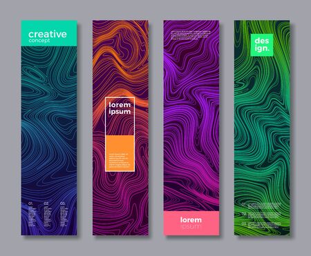 Set of banner design with abstract liquid lines. Vector illustration. Universal abstract design for covers, poster, flyers, banners.のイラスト素材