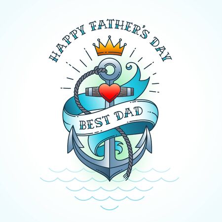 Happy fathers day greeting card, Classic tattoo style design. Vector illustration.のイラスト素材