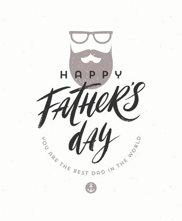 Happy fathers day greeting card with brush calligraphy, Lettering with bearded man logo. Vector illustration.のイラスト素材