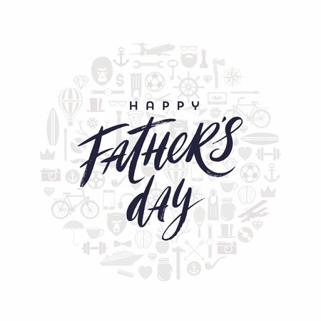 Happy fathers day greeting card with brush calligraphy, Lettering on a pattern background. Vector illustration.のイラスト素材