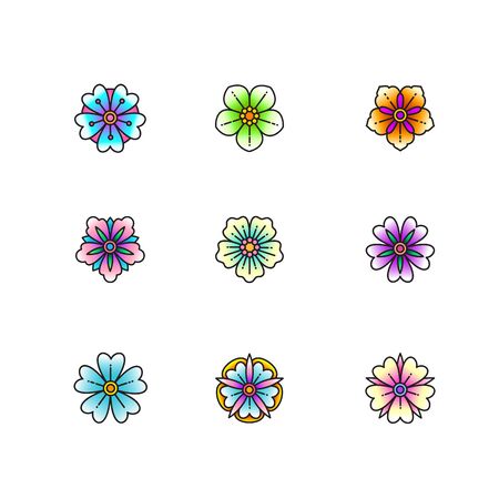 Set of classic tattoo style flowers. Vector illustration.のイラスト素材