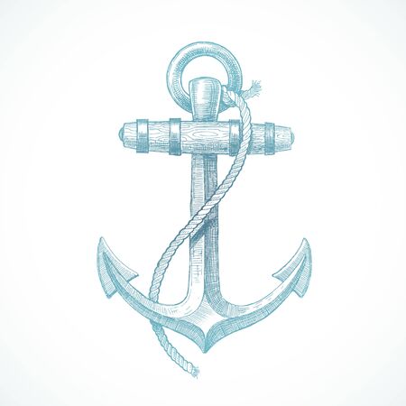 Hand drawn vintage anchor - vector illustration.のイラスト素材