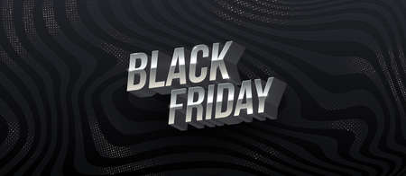Black friday sale design. Metallic letters on a black abstract striped background. Vector illustration.のイラスト素材