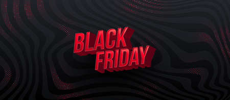 Black friday sale design. 3d red letters on a black abstract striped background. Vector illustration.のイラスト素材