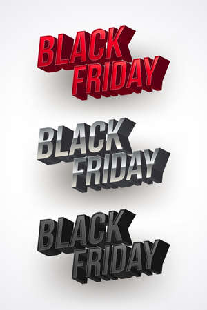 Set of black friday sale 3d sign. Red, metallic and black letters. Black friday advertising headline. Vector illustration.のイラスト素材