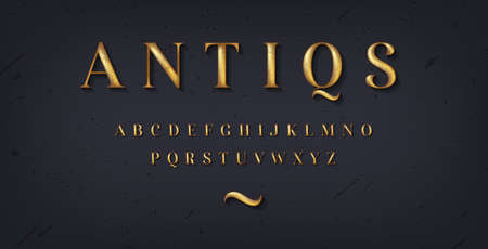 Elegant vintage antiqua roman font. Classic serif typeface. English alphabet. Set of old bronze letters. Vector illustration.のイラスト素材