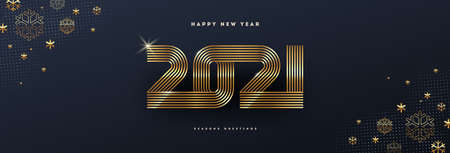 2021 new year. Greeting design with golden number of year and snowflakes. Design for greeting card, invitation, calendar, etc.のイラスト素材