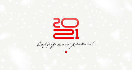2021 new year logo with calligraphic holiday greeting on a white background with snowflakes. Design for greeting card, invitation, calendar, etc.のイラスト素材