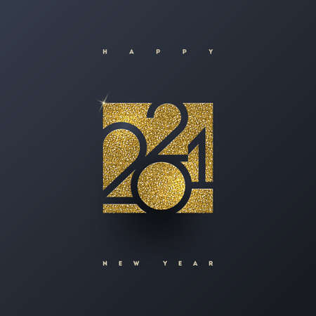 2021 new year. Greeting design with glitter gold number of year. Design for greeting card, invitation, calendar, etc.のイラスト素材