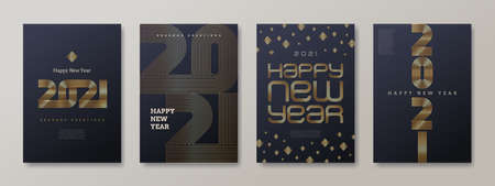Set of greeting card with golden 2021 New Year. New year golden sign, Vector illustration. Holiday design for greeting card, invitation, cover, calendar, etcのイラスト素材