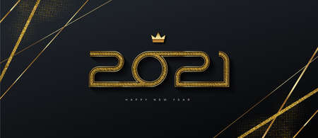 2021 new year . Greeting design with golden number of year. Design for greeting card, invitation, calendar, etc.のイラスト素材