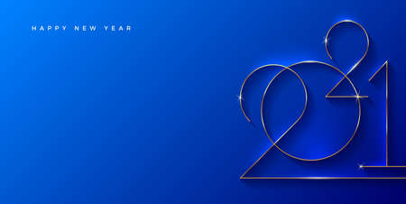 Blue banner with golden 2021 New Year . Holiday greeting card. Vector illustration. Holiday design for greeting card, invitation, calendar, etc.のイラスト素材