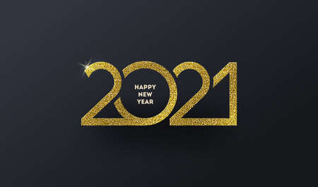 2021 new year . Greeting design with glitter gold number of year. Design for invitation, calendar,...