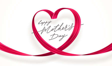 Mothers day greeting card with pink heart. Paint brush stroke in the shape of heart. Vector illustration with Love symbol.のイラスト素材
