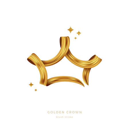 Golden paint brush stroke in the shape of crown. Golden ribbon. Vector illustration. Design element.のイラスト素材