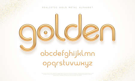 Realistic gold metal font. Modern minimal font. Metallic 3d typeface. English alphabet. Vector illustration.のイラスト素材