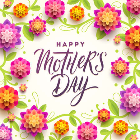 Happy mother's day - Greeting card. Calligraphic greeting and background with flowers. Vector illustration.のイラスト素材