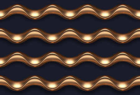 Seamless pattern. Realistic golden metal waves on dark background. Vector luxury wallpaper.のイラスト素材