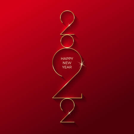 Golden 2022 New Year logo. Holiday greeting card. Vector illustration. Holiday design for flyer, greeting card, invitation, calendar, etc.のイラスト素材
