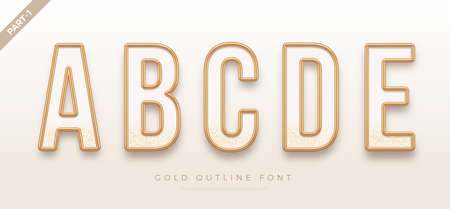 Realistic gold metal font. Golden ouline font. Metallic 3d typeface. English alphabet. Vector illustration.のイラスト素材