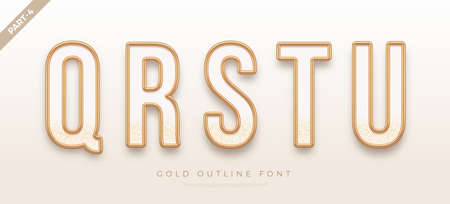 Realistic gold metal font. Golden ouline font. Metallic 3d typeface. English alphabet. Vector illustration.のイラスト素材