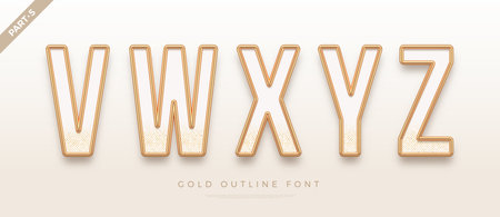 Realistic gold metal font. Golden ouline font. Metallic 3d typeface. English alphabet. Vector illustration.のイラスト素材