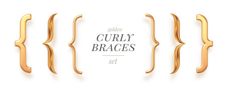 Set of different style golden curly braces. Vector illustration.のイラスト素材