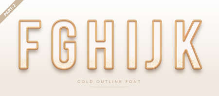 Realistic gold metal font. Golden ouline font. Metallic 3d typeface. English alphabet. Vector illustration.のイラスト素材