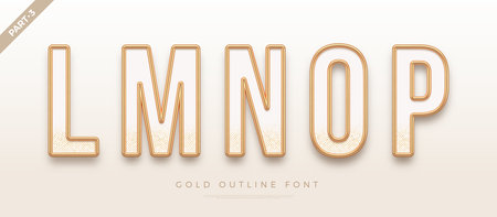 Realistic gold metal font. Golden ouline font. Metallic 3d typeface. English alphabet. Vector illustration.のイラスト素材