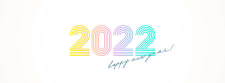Multicolored 2022 new year logo with calligraphic holiday greeting on a white background. Design for greeting card, invitation, calendar, etc.のイラスト素材