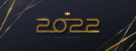 2022 new year logo. Greeting design with golden number of year. Design for greeting card, invitation, calendar, etc.のイラスト素材