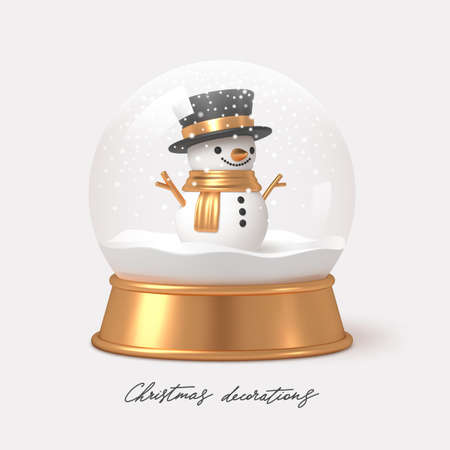 Realistic 3d render snowglobe with snowman. Christmas decoration. Vector illustration.のイラスト素材