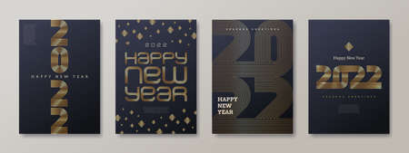 Set of greeting card with golden 2022 New Year logo. New year golden sign, Vector illustration. Holiday design for greeting card, invitation, cover, calendar, etcのイラスト素材