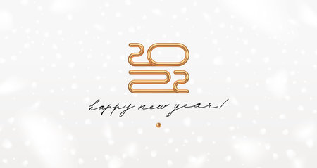 2022 new year golden logo with calligraphic holiday greeting on a white background with snowflakes. Design for greeting card, invitation, calendar, etc.のイラスト素材