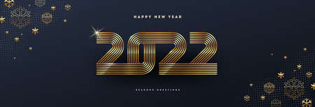 2022 new year logo. Greeting design with golden number of year and snowflakes. Design for greeting card, invitation, calendar, etc.のイラスト素材