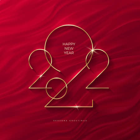 Golden 2022 New Year logo. Holiday greeting card. Vector illustration. Holiday design for flyer, greeting card, invitation, calendar, etc.のイラスト素材