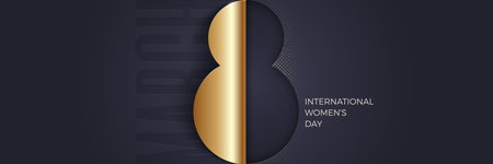 8 March - happy women's day greeting card. Abstract golden number eight on dark background. Design for greeting card, invitation, flyer and etc. vector illustration.のイラスト素材