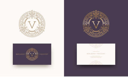Luxury  with monogram and business card template. Identity design for cafe, shop, store, restaurant, boutique, hotel, heraldry, fashion and etc.のイラスト素材