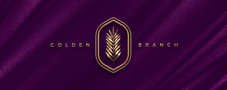 Golden palm branch  on purple background. luxury banner concept. vector illustration.のイラスト素材