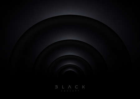 Black background with abstract 3d concentric wave shapes. Minimal concept design. vector illustration,のイラスト素材