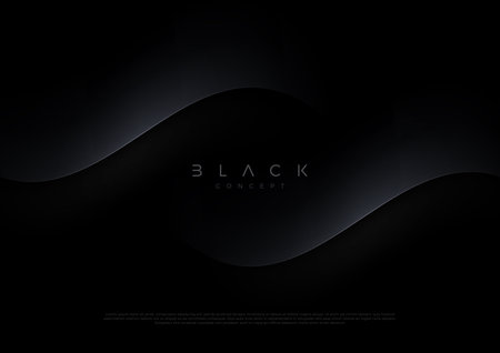 Black background with 3d abstract wave shapes. minimal template design. vector illustration,のイラスト素材