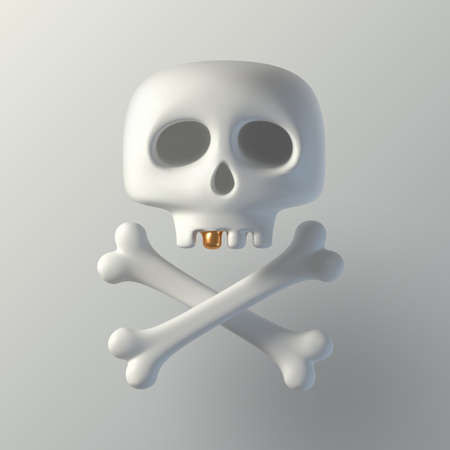 Human cartoon skull with golden tooth and crossbones. 3d render skull. vector illustration.のイラスト素材
