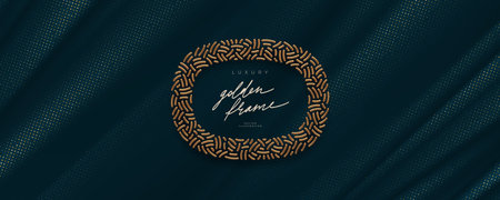 Luxury banner with realistic gold metal frame on fabric background with halftone. vector illustration.のイラスト素材