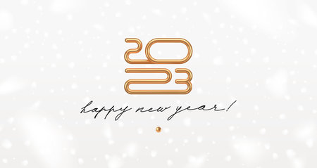2023 new year golden logo with calligraphic holiday greeting on a white background with snowflakes. Design for greeting card, invitation, calendar, etc.のイラスト素材