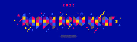 Vector illustration with multicolored new year greeting. Design for greeting card, invitation, cover, poster, calendar, etc.のイラスト素材