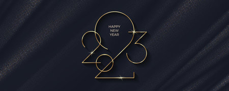 2023 new year logo on black textile abstract waves background. New year luxury greeting design for poster, flyer, invitation, postcard, advertising.のイラスト素材