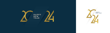 2024 new year golden logo. Greeting design with number of year. Design for greeting card, invitation, calendar, etc.のイラスト素材
