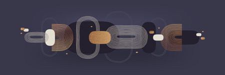 Abstract minimalistic background with ellipse shape. Boho and scandinavian style design template with gold color. Vector design element for card, invitation, poster, header, social media.のイラスト素材