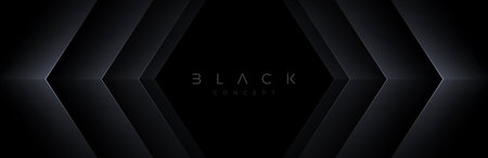 Black background with 3d layered abstract shape. Minimal template design. Vector illustration,のイラスト素材