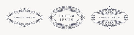 Set of page decorations design elements. Calligraphic flourishes elegant ornamental frame. Vector illustration.のイラスト素材